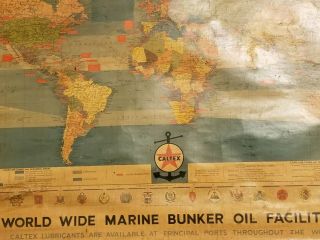 Ultra Rare 1965 CALTEX WORLD WIDE MARINE BUNKER OIL FACILITIES Roll Up MAP 2