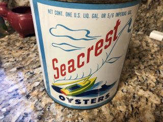 Vintage Scarce Seacrest Oysters 1 Gallon Advertising Tin Nanticoke,  Md
