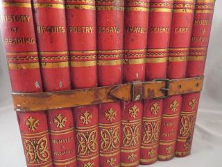 Antique Huntley & Palmers English Figural Bound Library Books Biscuit Tin c.  1900 2