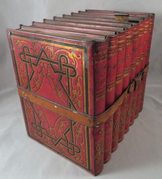 Antique Huntley & Palmers English Figural Bound Library Books Biscuit Tin c.  1900 4