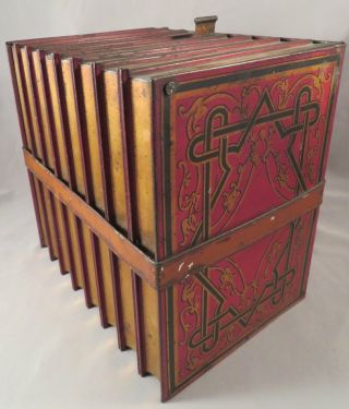 Antique Huntley & Palmers English Figural Bound Library Books Biscuit Tin c.  1900 5