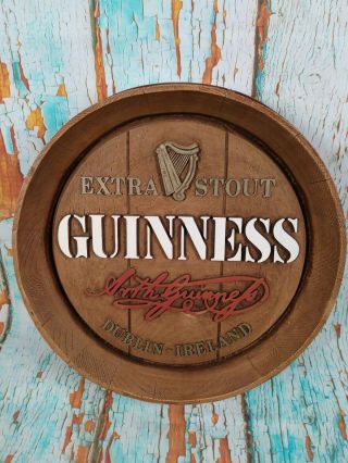 Rare Vintage Guinness Barrel Head Beer Sign Man Cave Bar Decor