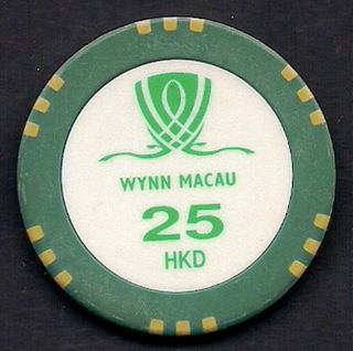 Wynn Macau " 25 " Hkd Casino Chip Green China Hong Kong
