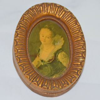 Antique Miniature Oil On Board Portrait Painting 18th Century Lovely Lady Gilt