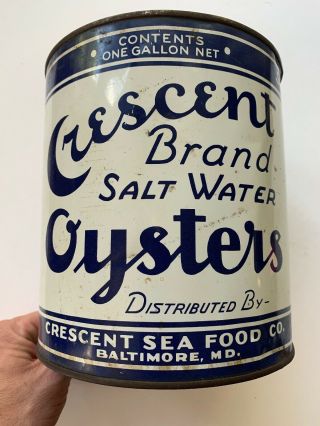 Vintage 1 Gallon Crescent Brand Oysters Tin/Can 3