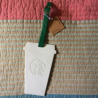 Starbucks White Drink Cup Embossed Siren Logo Leather Luggage Tag 2019 Nwt