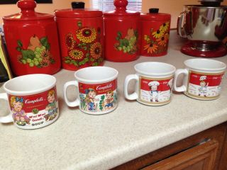 4 Collectible Campbell Soup 14 Oz Bowl Mug Cups 2 1993 West Wood & 2 2001 Cups