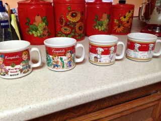 4 Collectible Campbell Soup 14 oz Bowl Mug Cups 2 1993 West Wood & 2 2001 Cups 3