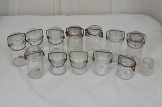 11 Vintage Antique Pint And 1/2 Pint Canning Jar W/ Glass Lid & Wire Bale