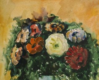 Vintage Polish post impressionist watercolor painting still life Signed Kisling 3