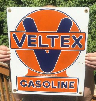 Vintage Veltex Porcelain Gas Service Station Pump Plate Sign