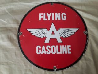 Vintage " Flying A " Gasoline,  Porcelain Sign.