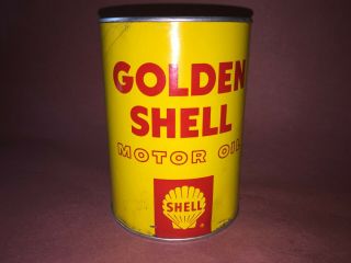 Vintage Golden Shell Metal Motor Oil Can Quart Paper/cardboard 20 - 20w