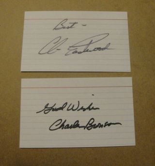 Clint Eastwood Signed 3x5 Index Card Autograph & Charles Bronson Signed Card