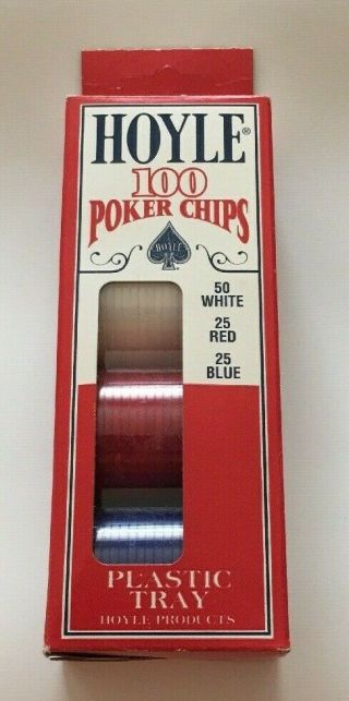 1992 Hoyle Official Poker Chips Set Of 100 Red White & Blue