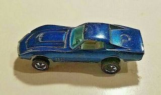 1968 Mattel Hot Wheels Custom Corvette (red Line) " Blue " Race Car