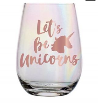 Lets Be Unicorns - 20 Oz Stemless Wine Glass With Rose Gold Pink & Luster
