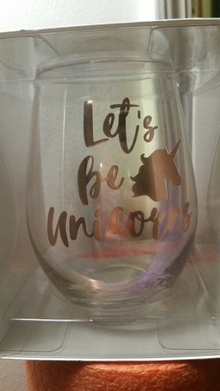Lets Be Unicorns - 20 oz Stemless Wine Glass with Rose Gold Pink & Luster 2