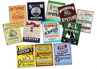 12 Vintage Oyster Can Art Prints Maryland Virginia Nj