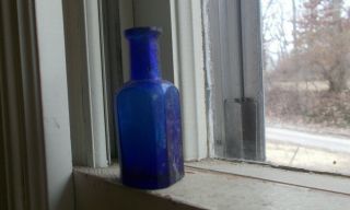 Cobalt Blue 1860s Dug Square Medicine Bottle 2 3/4 " Tall Civil War Era