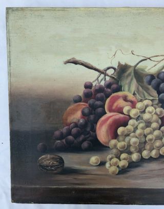 Large Antique Late 19th Century Oil Painting on Canvas Grapes Peaches Still Life 2