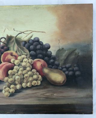 Large Antique Late 19th Century Oil Painting on Canvas Grapes Peaches Still Life 3