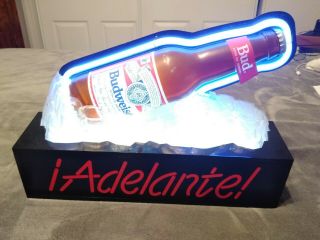 Rare Vintage Bar Sign Neon Light King Adelante Budweiser Beer On Ice Restraunt