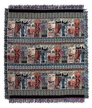 Laurel Burch Brown Native Felines Cats Afghan Tapestry Throw Blanket Nwt