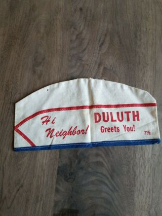 Vintage 1950s Duluth Mn Greets You Vendor Cap Hot Dog News Stand Soda Jerk Hat