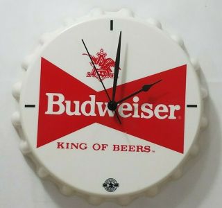 Budweiser White Bottle Cap Wall Clock King Of Beers Collectible Man Cave Beer