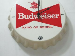 Budweiser White Bottle Cap Wall Clock King of Beers Collectible Man Cave Beer 2