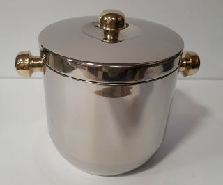 Stainless Steel Ice Bucket With Gold Handles,  Tongs