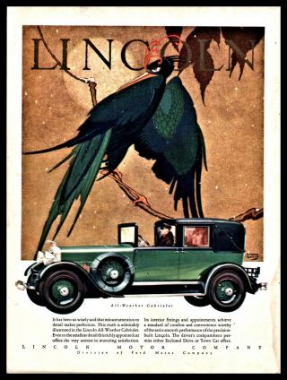 Jan.  1928 Lincoln All - Weather Cabriolet Ad Bird Art By Stark Davis