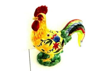 Colorful 14 " Rooster Ceramic Statue Painted Huge Hen
