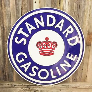 Standard Gasoline Gas Oil Round Embossed Metal Tin Sign 24 " Vintage Garage