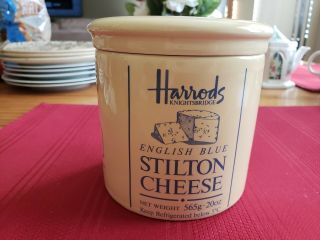 Harrods Knightsbridge English Blue Stilton Cheese Lid Ceramic Jar Crock London