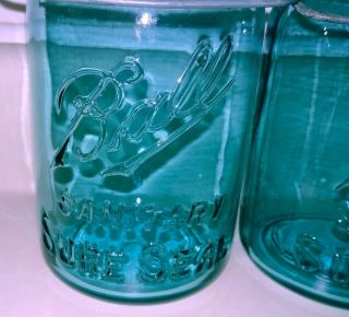 SET/2 - BALL SANITARY SURE SEAL BLUE QUART,  WIDE MOUTH CANNING JARS - NO LIDS - IN VGC 3