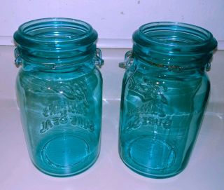 SET/2 - BALL SANITARY SURE SEAL BLUE QUART,  WIDE MOUTH CANNING JARS - NO LIDS - IN VGC 4