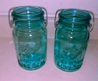 SET/2 - BALL SANITARY SURE SEAL BLUE QUART,  WIDE MOUTH CANNING JARS - NO LIDS - IN VGC 8
