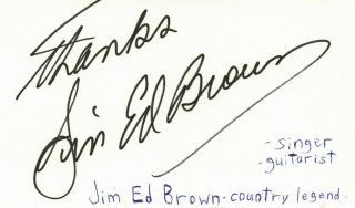 Jim Ed Brown Singer Guitarist Country Legend Music Autographed Signed Index Card