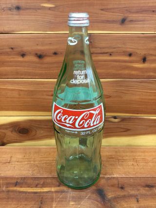Vintage Coca - Cola Bottle Coke Glass W/ Cap - Screw On Lid 32 Fl.  Oz.  1 Qt