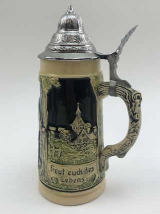 Rare Antique Tall Western Germany Beer Stein Freut Euch Des Lebens 10 " Tall