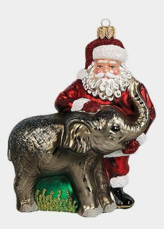 Santa Claus With Elephant Polish Blown Glass Christmas Ornament Decoration