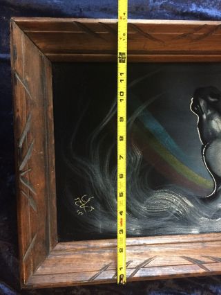 70s Vintage Black Unicorn Painting Black Velvet Signed Canvas Wood Framed 14x23” 4
