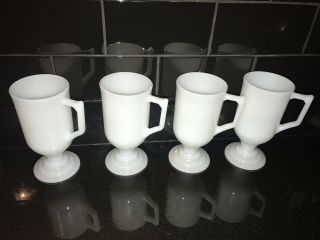 Set Of 4 Federal Glassware Pedestal Milk Glass Irish Coffee Cups/mugs 8 Oz