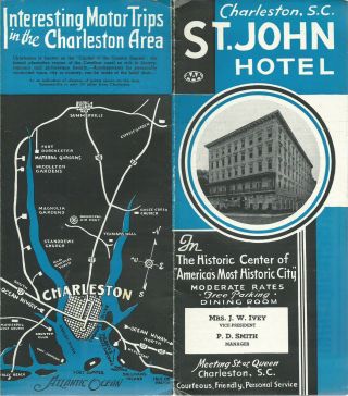 St.  John Hotel Charleston South Carolina Vintage Brochure Points Of Interest