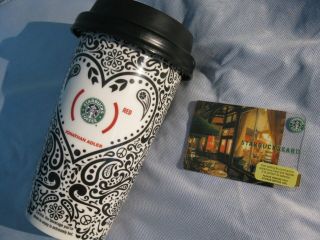 Starbucks - Jonathan Adler - Red - 12 Oz - Coffee Tumbler & 2007 Gift Card=freeship