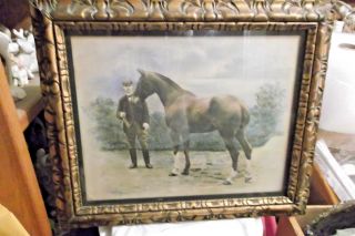Vintage Watercolor Painting Horse & Rider Late 1800 