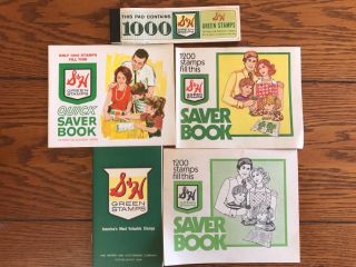 S&h Green Stamps Books (4) Different And One Pad Of 1000 Trading Stamps