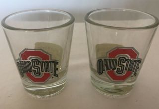 Set Of 2 Ohio State College Souvenir Shot Glasses Clear Glass Red Graphic